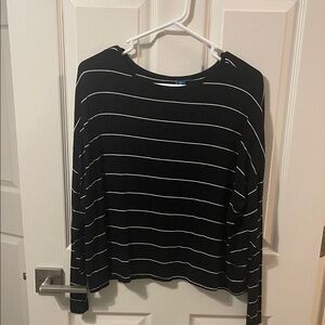 Old Navy Black Long Sleeve Tee with White Stripes